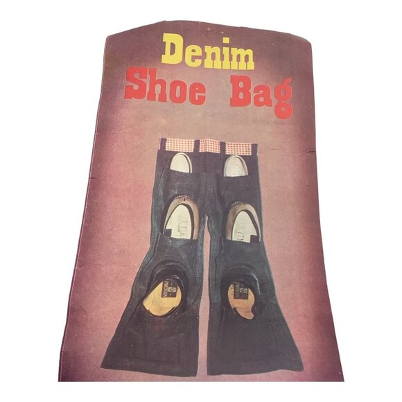 Denim Shoe Bag Unisex Red Gingham Trim & Multiple Pockets For 3 Pair of Shoes - Picture 12 of 13